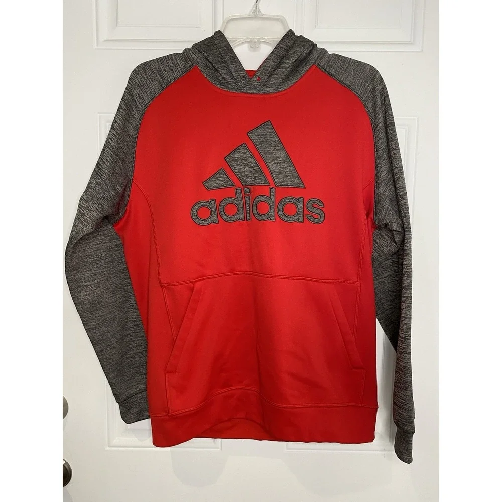 Adidas Climawarm Men's Medium Red & Gray Pullover Hoodie Jacket Sweatshirt